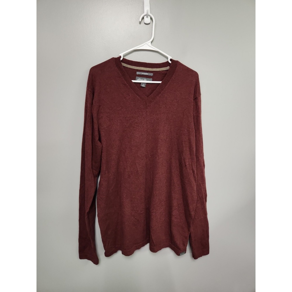 Eddie Bauer Mens V- Neck Burgundy Cotton Merino Sweater size Tall Large EUC - Picture 1 of 8